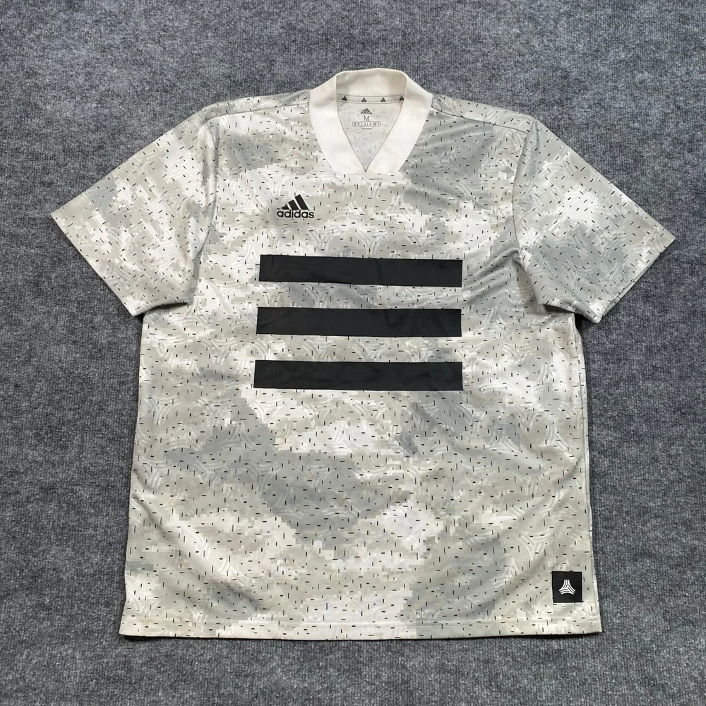 Adidas Tango Mens Grey Digital Camo Soccer Jersey Black Stripes DZ9536 Size M